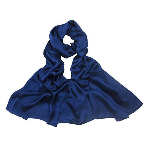 PB-SOAR 100% Seide Seidenschal Schal Halstuch Stola, einfarbiger Schal aus reiner Seide, schlicht und leicht, 8 Farben auswählbar (Dunkelblau)