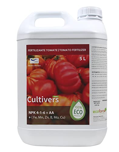 Cultivers ECO10F00192 Organischer Dünger für Tomaten, flüssig, 5 Liter, 100% organischer und natürlicher Dünger, steigern Geschmack und Wachstum. Erhöht die Qualität von Früchten und Ernte