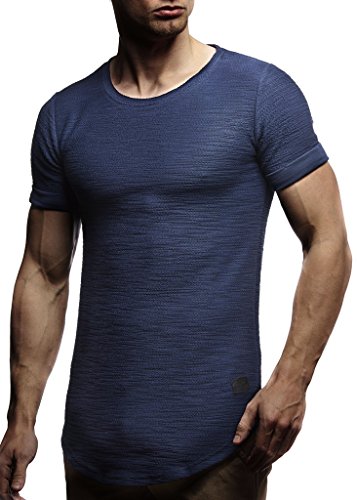 Leif Nelson Herren Sommer T-Shirt Rundhals-Ausschnitt Slim Fit Baumwolle-Anteil Moderner Männer T-Shirt Crew Neck Hoodie-Sweatshirt Kurzarm lang LN6324 Dunkel Blau S