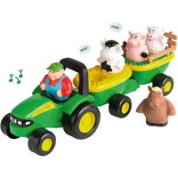 TOMY John Deere Heuwagen mit tierischen Geräuschen - Spielzeuganhänger mit Bauer und 4 Tieren zum Spielen für drinnen und draußen - Für Kinder ab 18 Monate