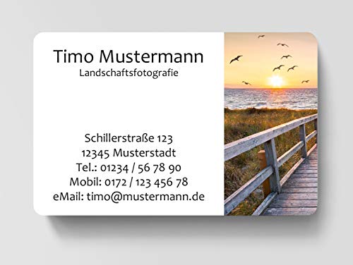 100 Visitenkarten, laminiert, 85 x 55 mm, inkl. Kartenspender - Strand Küste Natur