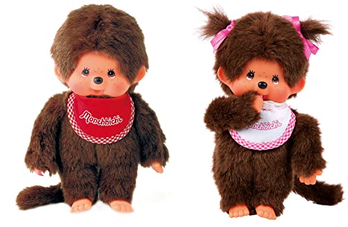 Monchhichi Set Puppe Boy und Girl Geschwister mit Lätzchen 20 cm