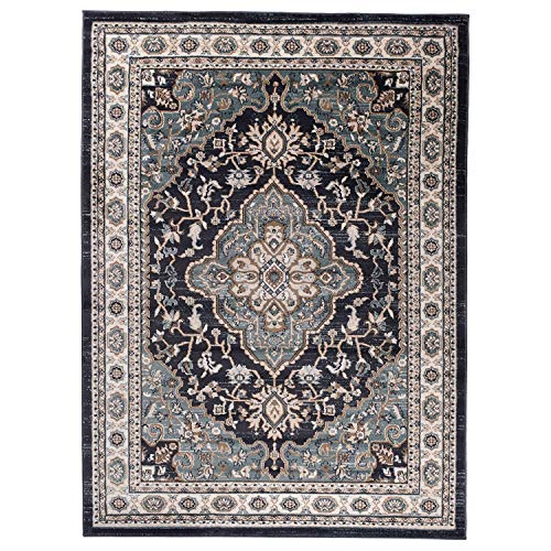 Carpeto Traditioneller Orientalischer Teppich - Kurzflor - Weicher Teppich Perser für Wohnzimmer Schlafzimmer Esszimmer - ÖKO-TEX Zertifiziert - AYLA - 200 x 300 cm - Schwarz