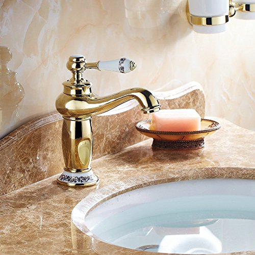 Beelee Gold poliert Armatur Wasserhahn Waschtischarmatur Messing Waschtisch Waschbecken Einhebelmischer für Bad und Küche