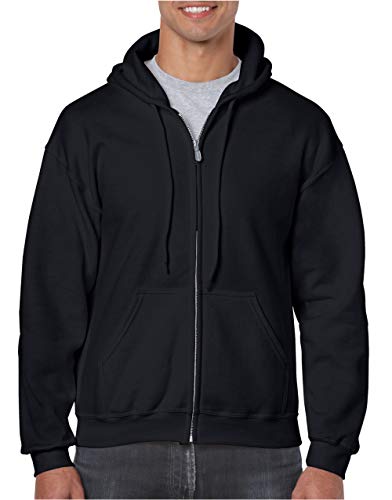 Gildan Herren Adult 50/50 Cotton/Poly. Full Zip Hooded Sewat Sweatshirt, Schwarz (Black), XX-Large (Herstellergröße: XXL)