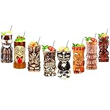 NUACOS Tiki Becher,Tiki gläser Set,Cocktail Becher,8-teiliges Cocktailgläser-Set,Tiki barzubehör,Hawaii-Party für Premium Tropische Tassen Getränke für exotische Party