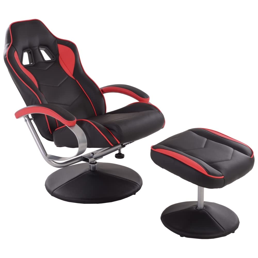 Raburg Gaming-Sessel Set DRIFT Sport in SCHWARZ-ROT mit Hocker, Soft-Touch Kunstleder, ergonomisch geformt mit Relaxfunktion - 135° neigbar, Komfortschaum-Polsterung, 360° drehbar, bis 120 kg