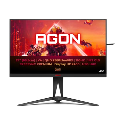 AOC Agon Pro AG275QXN/EU - 27 Zoll QHD Gaming Monitor, 165 Hz, 1 ms, HDR400, FreeSync Premium (2560x1440, HDMI, DisplayPort, USB Hub) schwarz/rot