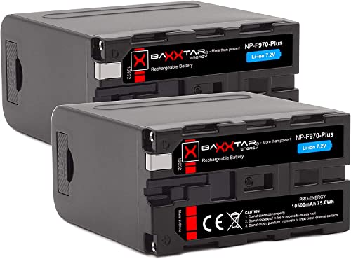 BAXXTAR PRO (2X) Ersatz für Akku Sony NP-F970 Plus (Black Series/10500mAh) - LG Cells Inside - mit Powerbank Funktion (USB Ausgang) und Battery Check