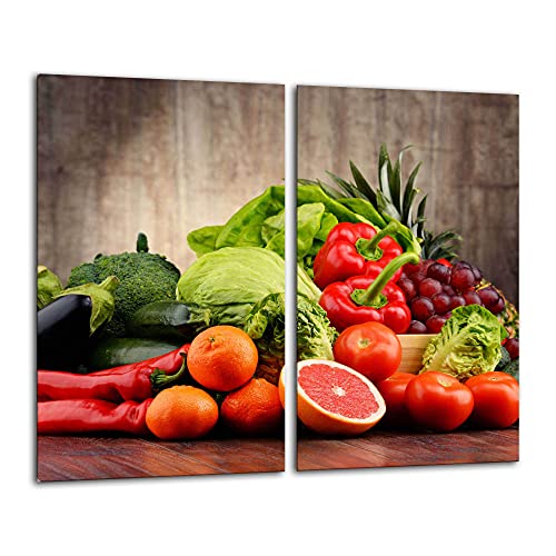 FTB Gsmarkt Herdabdeckplatten Schneidebrett Set 2x30x52 Glasbild Früchte
