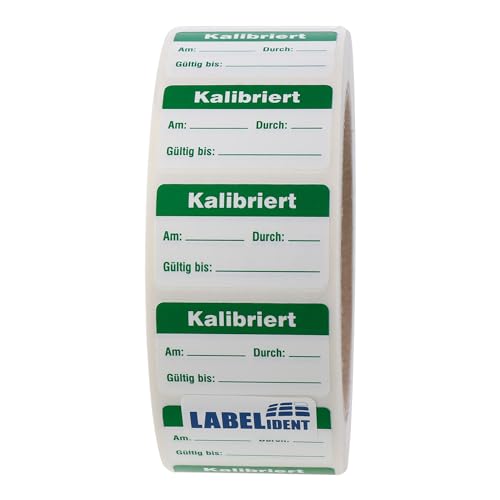 Labelident Qualitätssicherungsetiketten - Kalibriert - 38 x 23 mm - 1000 QS-Etiketten auf Rolle, Polyethylen weiß, wieder ablösbar