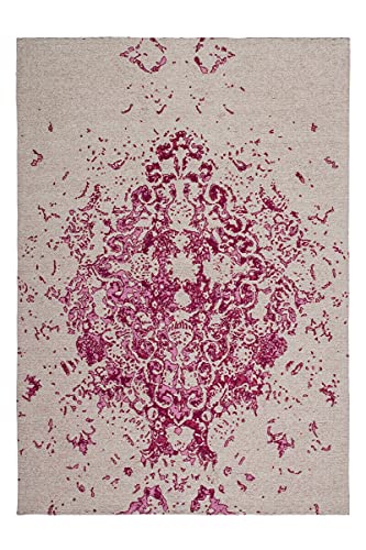 Handgefertigt Vintage Teppich Flachflor Baumwolle Elfenbein Pink 120x170cm HUIJK