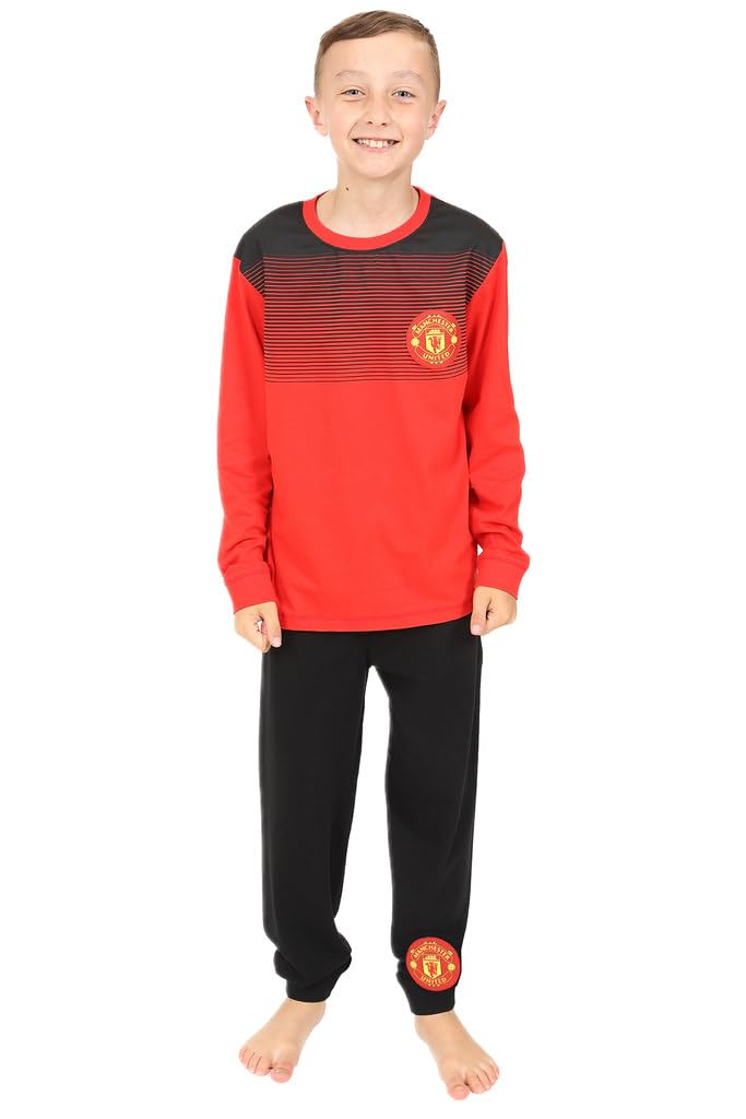 Jungen Schlafanzug Manchester United Football Club, lang, Baumwolle, Rot / Schwarz, rot, 134