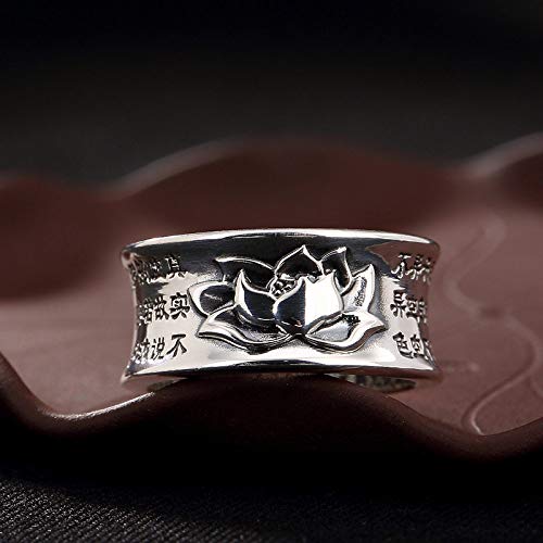 Verstellbarer Ring für Damen – offener verstellbarer Ring für Damen, S925 Lotus-Herz-Sutra-Retro-Ring mit Distressed-Öffnung, handgefertigter einzigartiger Schmuck für männliche Damen, Weihnachts- un