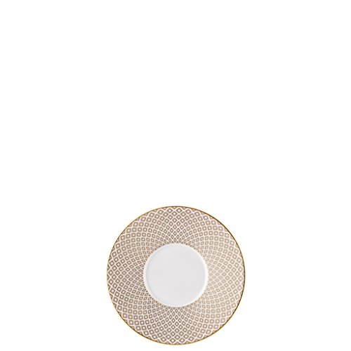 Rosenthal Francis Carreau Beige Kaffee Untertasse - Rund - Durchmesser 13,8 cm - Höhe 2,0 cm, mit Fahne, Porzellan, creme gold