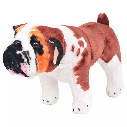 Tidyard Plüschtier Hund Bulldogge, Stehend, Weiß und Braun XXL, 53 x 30 cm (L x H)