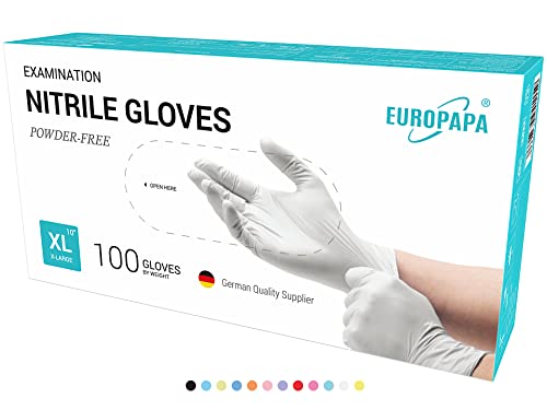 EUROPAPA® 1000x Nitrilhandschuhe Einweghandschuhe puderfrei Untersuchungshandschuhe EN455 EN374 latexfrei Einmalhandschuhe Handschuhe in Gr. S, M, L & XL verfügbar (Weiß, XL)
