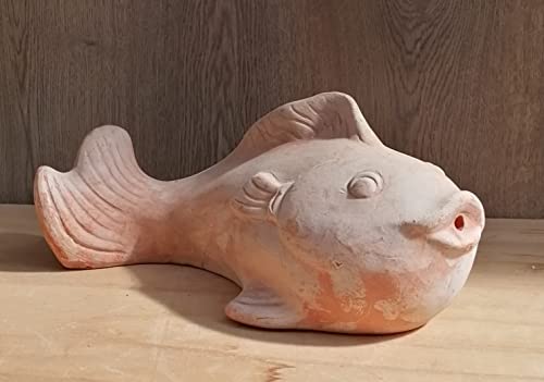 2.Wahl !! Wasserspeier Cooler Fisch ca. 40 cm lang aus Terracotta m. kleinen Fehlern Deko Garten Figur Tier Teich Springbrunnen