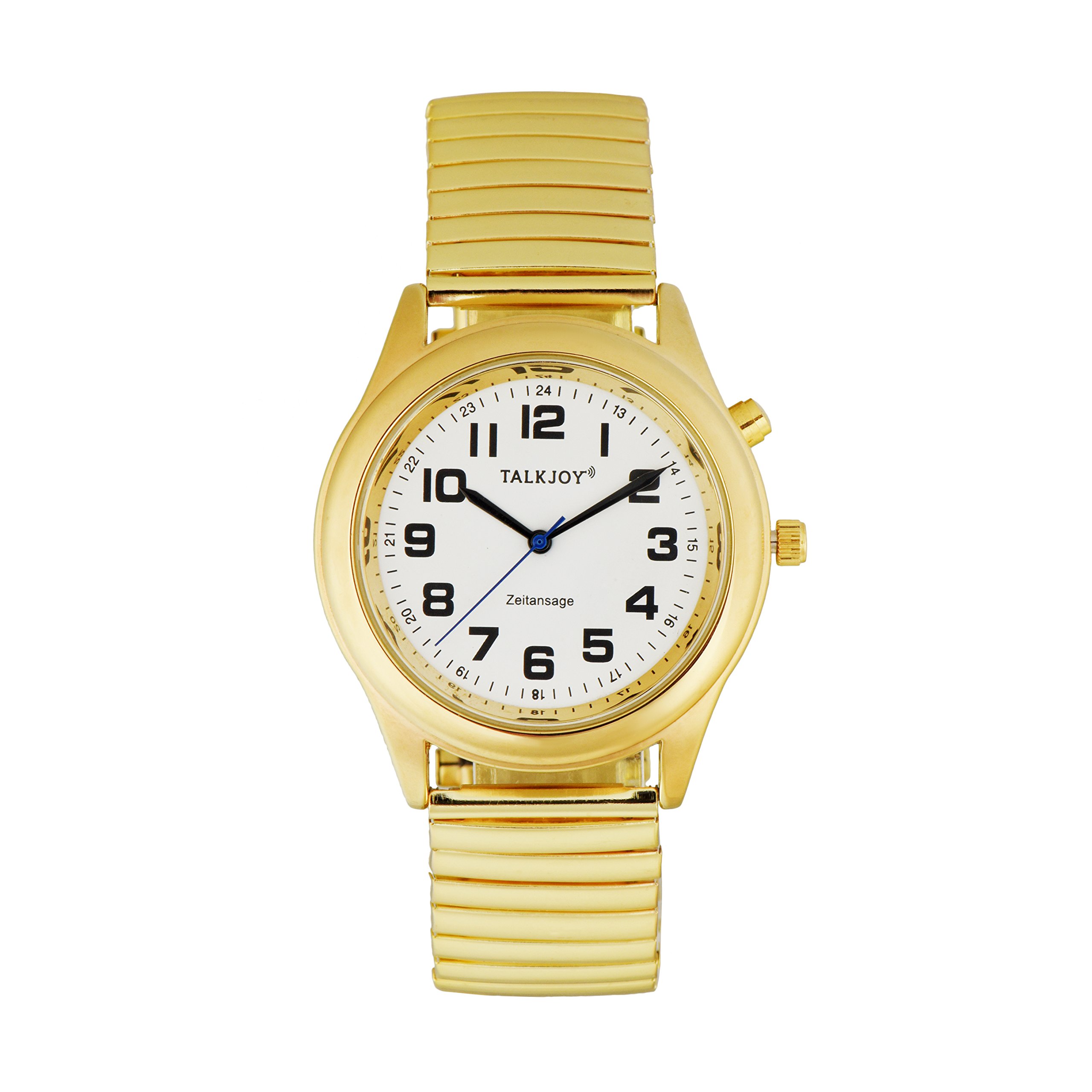 TalkJoy Premium Damen Sprechende Armbanduhr Goldene Uhr Senioren Blindenuhr Zeitansage