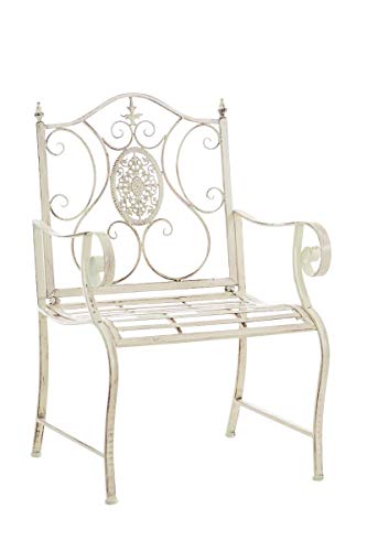 CLP Lackierter Eisen-Gartenstuhl Punjab mit Armlehne I Outdoor-Stuhl im Landhausstil I erhältlich, Farbe:antik-Creme