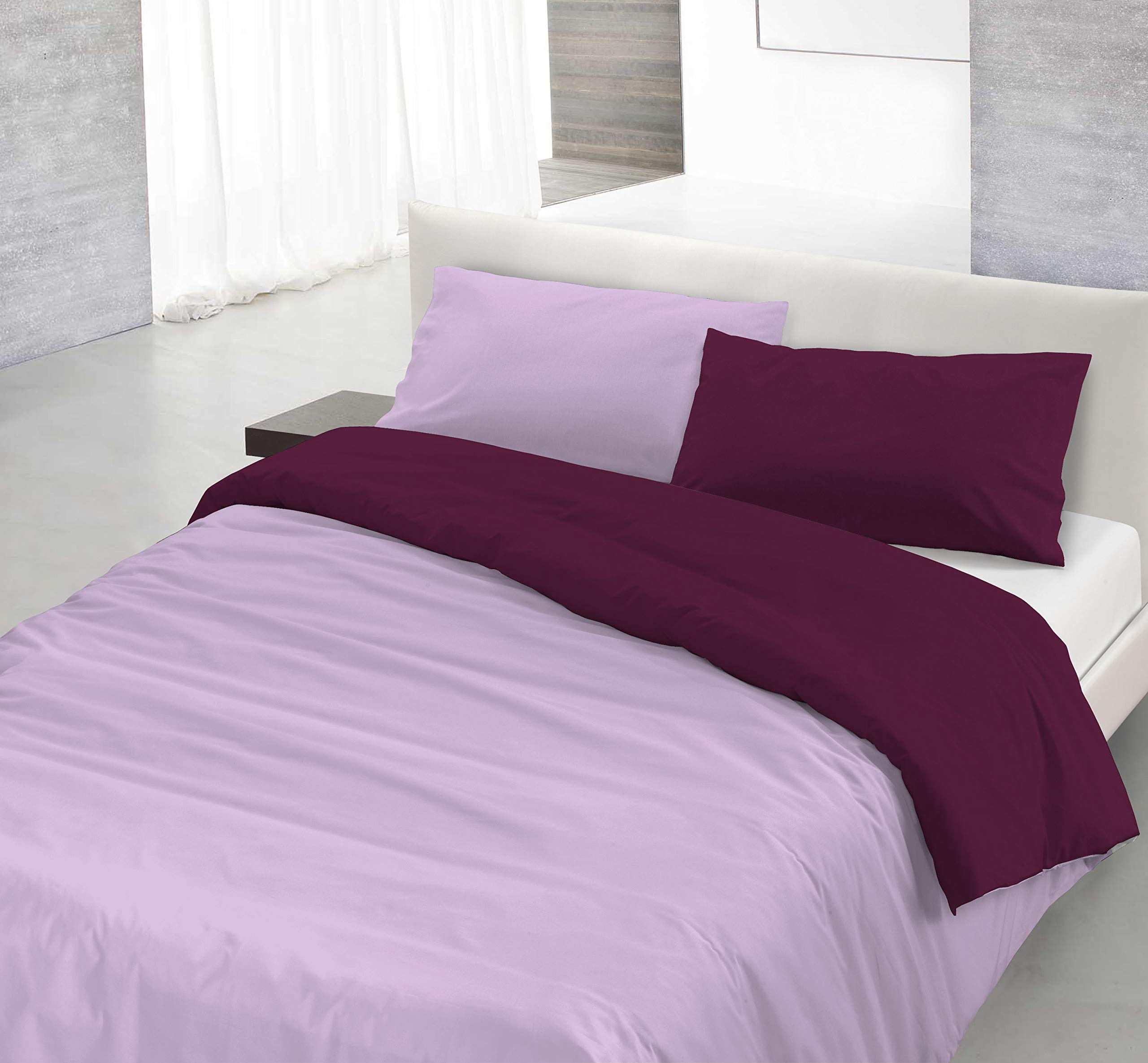 Italian Bed Linen Natural Color Doubleface Bettbezug, 100% Baumwolle, Lila/Pflaume, kleine Doppelte