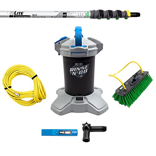 Unger AK159 Rinse & Go Pure Water Cleaning Kit – 4,5 m Teleskopstange, Wasserzufuhr Bürste & 20 m Schlauch – Autowasch- & Wintergarten-Reinigungsset