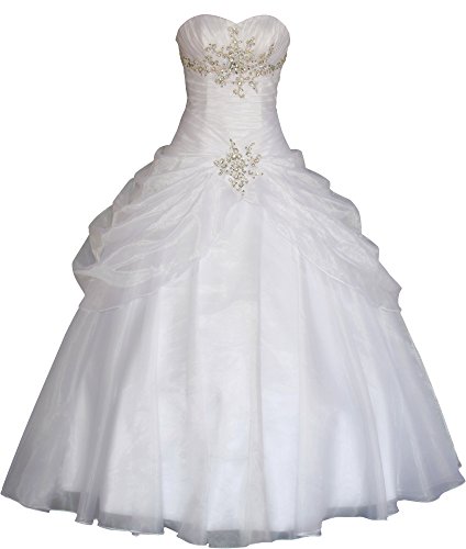 Romantic-Fashion Brautkleid Hochzeitskleid Weiß Modell W088 A-Linie Strass Satin Trägerlos Perlen Pailletten DE Größe 44