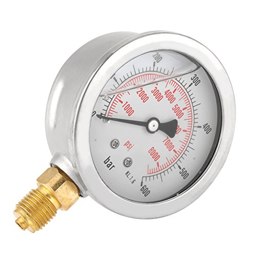 Hydraulik Manometer, Wasser Manometer Meter 0~600 bar / 0-8500Psi Manometer Metall 63mm Zifferblatt G1 / 4"Anschluss Manometer