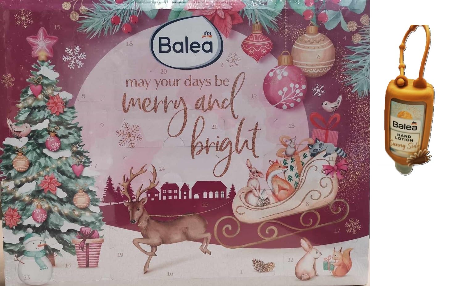 Balea Adventskalender 2023 - Advent Calendar - Beauty - Kosmetik - MakeUp - Limitiert + Handlotion in Silikonhülle Sunny Side