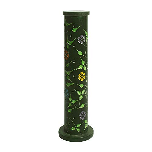Räucherstäbchenturm, Yara, Räucherstäbchenhalter, Softstone, grün mit Blumenmuster, 27cm