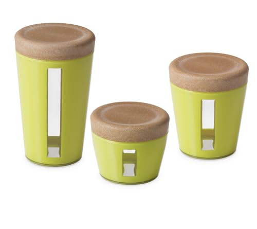 OMADA Design – Set mit Gläsern in 3 Größen – Behälter aus Kunststoff und Holz mit Deckel für frische Lebensmittel – Made in Italy – Linie Ecoliving