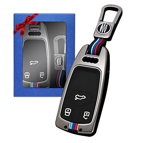 Yumzeco Zinklegierung Autoschlüssel Hülle Keyless Kompatibel mit Audi A5 A7 S4 A6 A8 D5 TT TTS Q2 Q5 Q7 R8 TTRS Schlüsselhülle mit Silicone TPU Schlüssel Cover Schutzhülle mit Schlüsselanhänger Grau