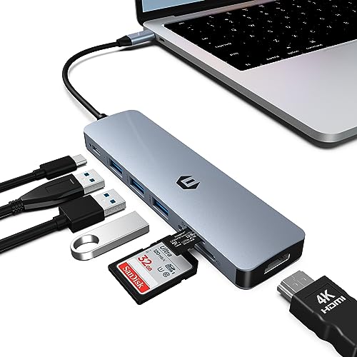 Oditton 7 in 1 USB C HUB, Multiport Adapter Hub mit HDMI Ausgang, 100W PD-Ladegerät, 3 x USB 3.0, SD/TF Leser, kompatibel für USB C Laptops Dell XPS/HP/Surface und andere Typ C Geräte