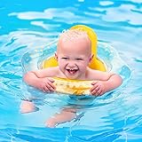 Zooawa Baby Schwimmring, Baby Schwimmhilfe Ring Aufblasbarer mit Sicherheitssitz & Sternendruck, PVC Schwimmreifen Schwimmsitz für Kinder von 0-6 Jahren mit einem Gewicht von 6-22 kg - Gelb + Klar