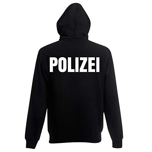 Shirt-Panda Herren Polizei Hoodie - Druck Brust & Rücken Reflex Schwarz (Druck Weiß) L
