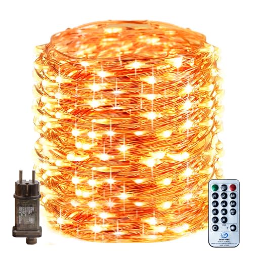 480 LED Dimmbare Weihnachten Lichterkette,RcStarry(TM) 160Ft/48M 480 LEDs kupferdraht Lichterkette mit mehrfunktionale Remote Controller für Weihnachten/Deko/Party/Hochzeit, Warmweiß