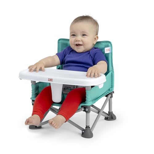 Bright Starts Pop N Sit Tragbare Sitzerhhung, fr drinnen und drauen, Bodensitz mit Essenstablett, Blaugrn, 6 Monate - 3 Jahre