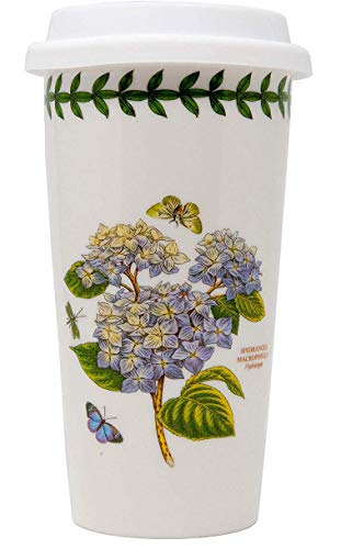 Portmeirion Botanic Garden Travel Mug Cup with Silicone Lid, 15 oz., Hydrangea by Portmeirion