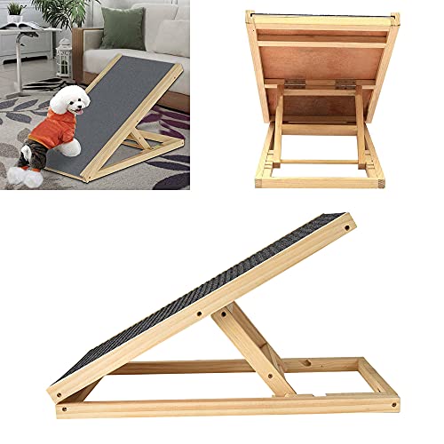 Efan Hunderampe, zusammenklappbar, für Auto, Hundetreppe – höhenverstellbar mit rutschfestem Teppich, Sicherheitsleiter, tragbar, solides Holz, für Reisen (L 70 x B 35 cm, H 30–40 cm)