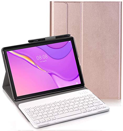 RLTech Tastatur Hülle for Huawei MatePad T10S - (QWERTY Layout), Ultradünn Flip Entfernbar Drahtloser Keyboardständer Ledertasche für Huawei MatePad T10S 2020, Roségold