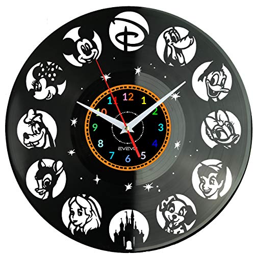 EVEVO Walt Disney Wanduhr Vinyl Schallplatte Retro-Uhr Handgefertigt Vintage-Geschenk Style Raum Home Dekorationen Tolles Geschenk Wanduhr Walt Disney