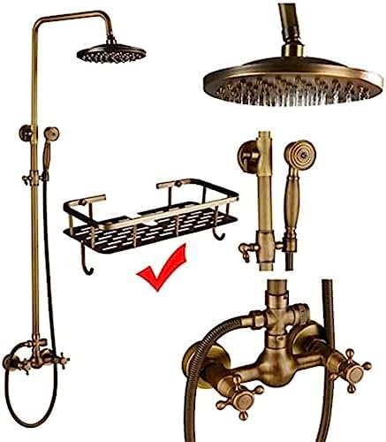 Duschsysteme Antikes Messing-Doppelgriff-Wandmontage-Badezimmer-Duscharmatur-Set mit Duschablage Badezimmer-Duschmischer-Mischer-F01, J01
