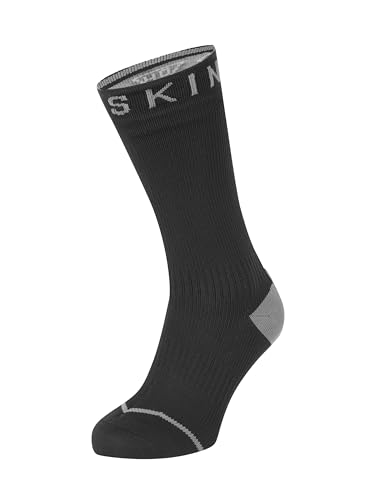 SealSkinz Waterproof All Weather Mid Length Sock with Hydrostop, Black/Grey, L