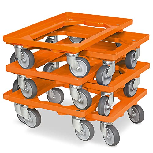 6x Logistikroller/Transportroller für Kisten 600x400 mm, Tragkraft 250 kg, orange