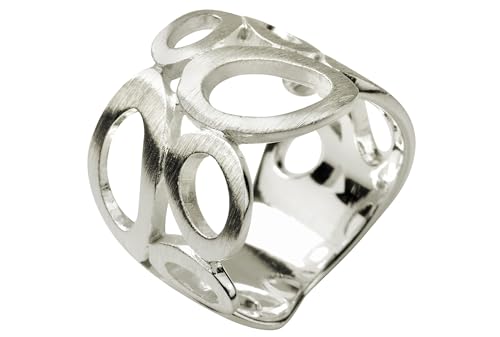 SILBERMOOS Damen Ring Motiv Bandring oval matt breit Sterling Silber 925, Größe:56 (17.8)