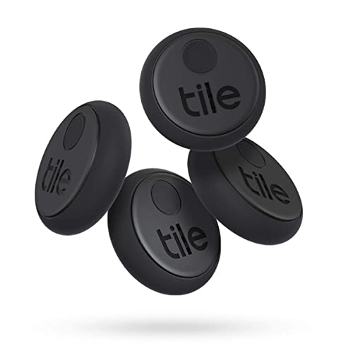 Tile Sticker (2020) Bluetooth Schlüsselfinder, 4er Pack, 45m Reichweite, bis 2 Jahre Batterielaufzeit, inkl. Community Suchfunktion, iOS und Android App, kompatibel mit Alexa und Google Home; schwarz