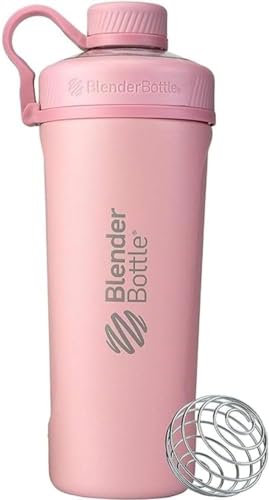BlenderBottle Radian Shaker Cup Insulated Stainless Steel Water Bottle with Wire Whisk, 26-Ounce, Matte Rose Pink, 770 ml, C03722