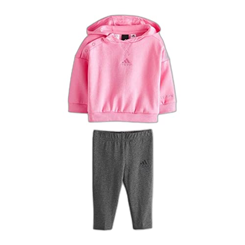 Adidas Baby Girls Tracksuit In G Hood Fl Ts, Top:Bliss Pink Bottom:Dark Grey Heather, HN3484, 104
