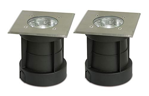 Trango 2er Pack IP65 Außen Bodeneinbaustrahler, Bodeneinbauleuchte, Bodenlampe, Wegbeleuchtung TG3084S/2 aus Edelstahl rostfrei Eckig, bis zu 800kg belastbar, besten geeignet für GU10 LED Leuchtmittel