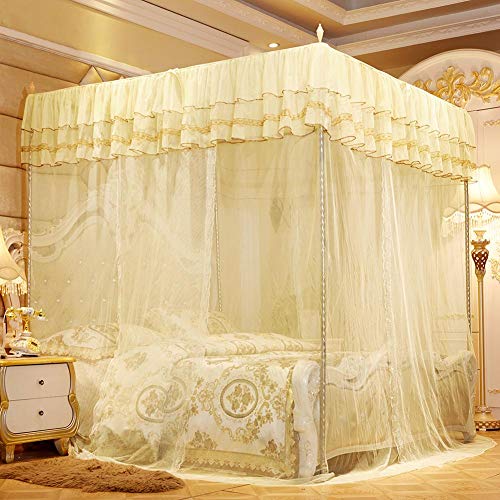 Growcolor Moskitonetz - Luxus Prinzessin DREI Seitenöffnungen Post Bett Vorhang Baldachin Netz Moskitonetz Bettwäsche